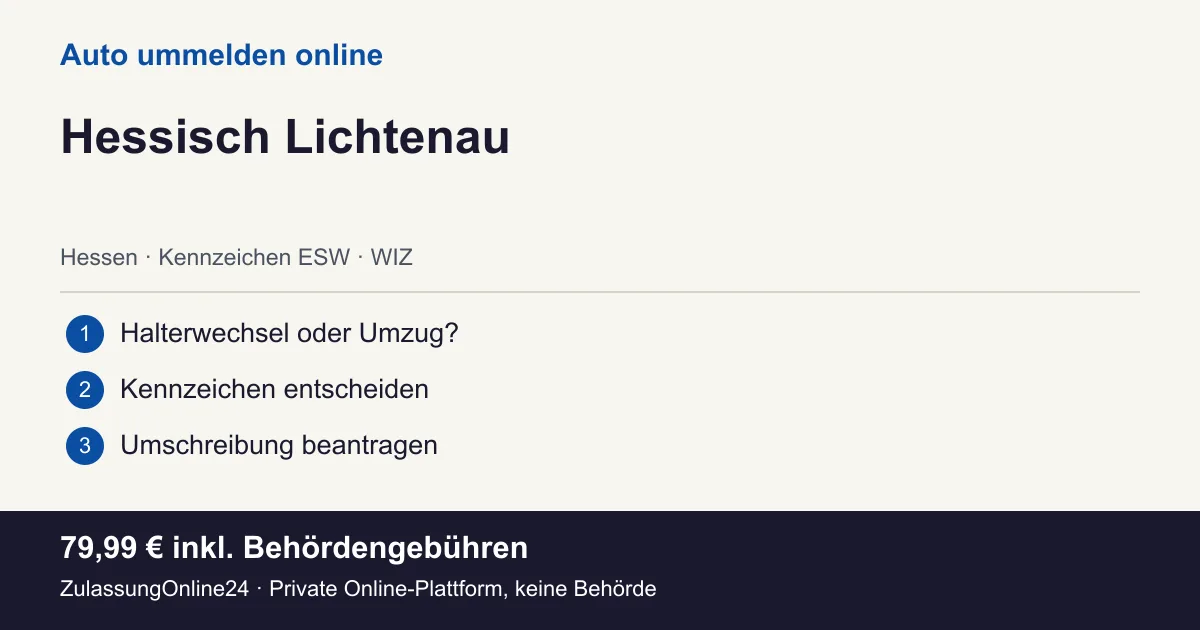 Auto ummelden: örtliche Einordnung für Hessisch Lichtenau und die drei Vorbereitungsschritte