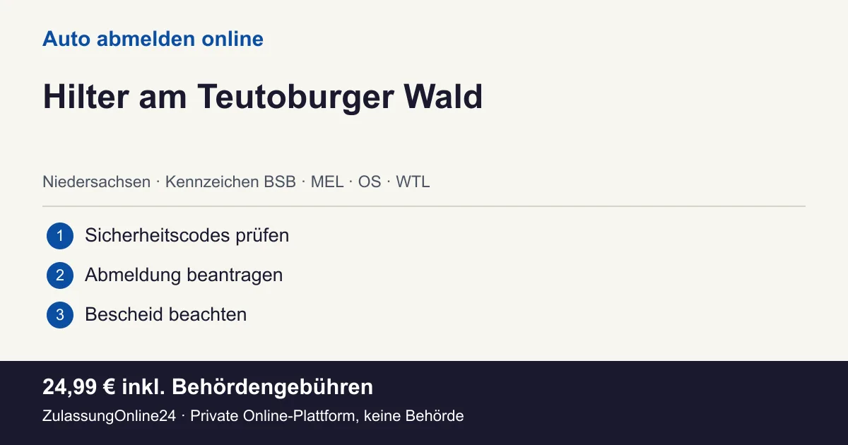 Auto abmelden: örtliche Einordnung für Hilter am Teutoburger Wald und die drei Vorbereitungsschritte