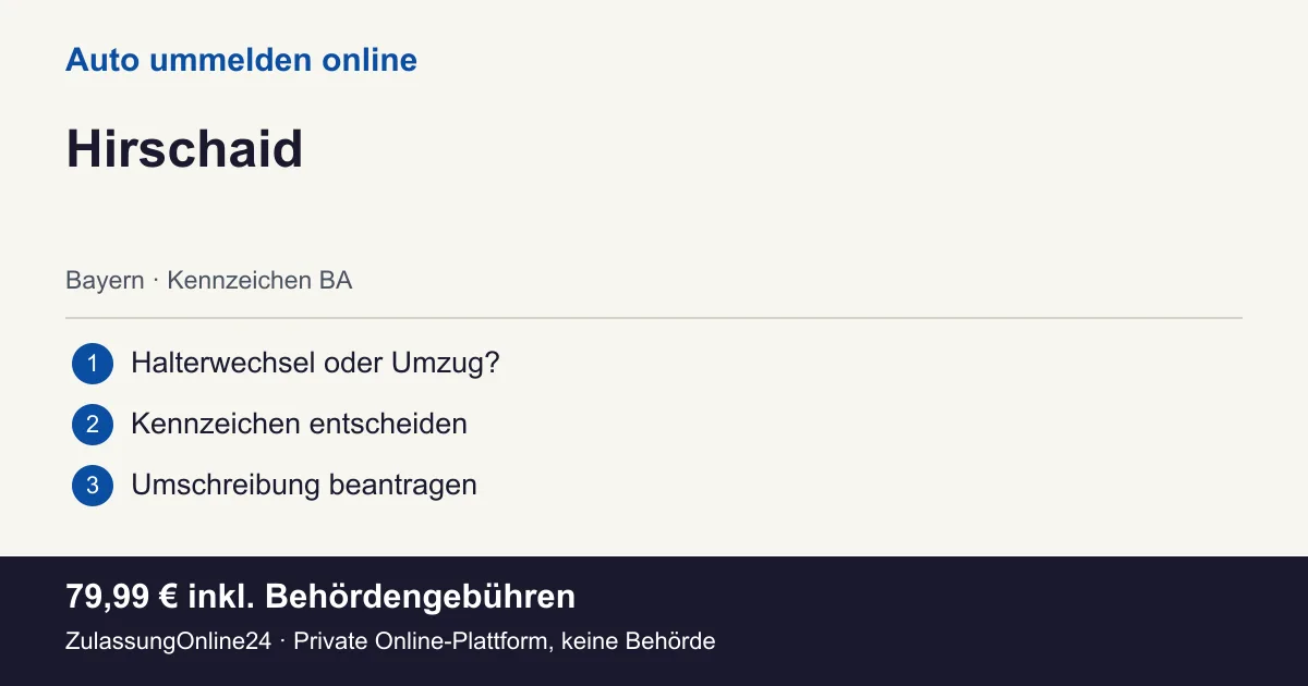 Auto ummelden: örtliche Einordnung für Hirschaid und die drei Vorbereitungsschritte