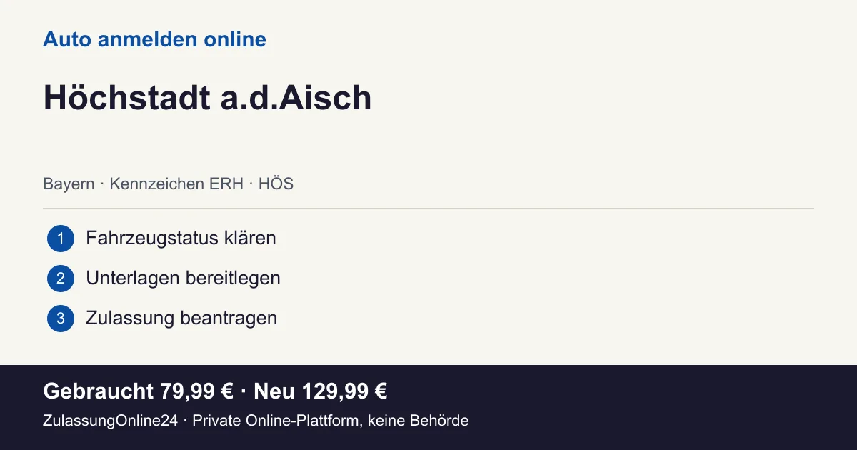 Auto anmelden: örtliche Einordnung für Höchstadt a.d.Aisch und die drei Vorbereitungsschritte