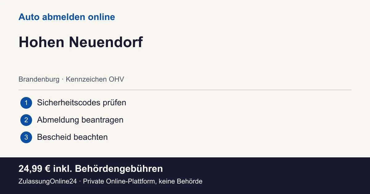 Auto abmelden: örtliche Einordnung für Hohen Neuendorf und die drei Vorbereitungsschritte