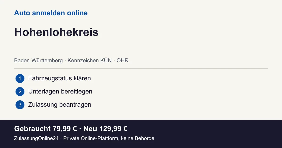Auto anmelden: örtliche Einordnung für Hohenlohekreis und die drei Vorbereitungsschritte