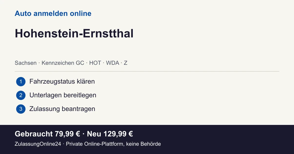 Auto anmelden: örtliche Einordnung für Hohenstein-Ernstthal und die drei Vorbereitungsschritte