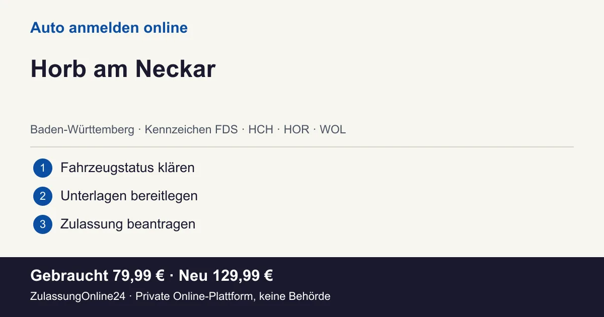 Auto anmelden: örtliche Einordnung für Horb am Neckar und die drei Vorbereitungsschritte