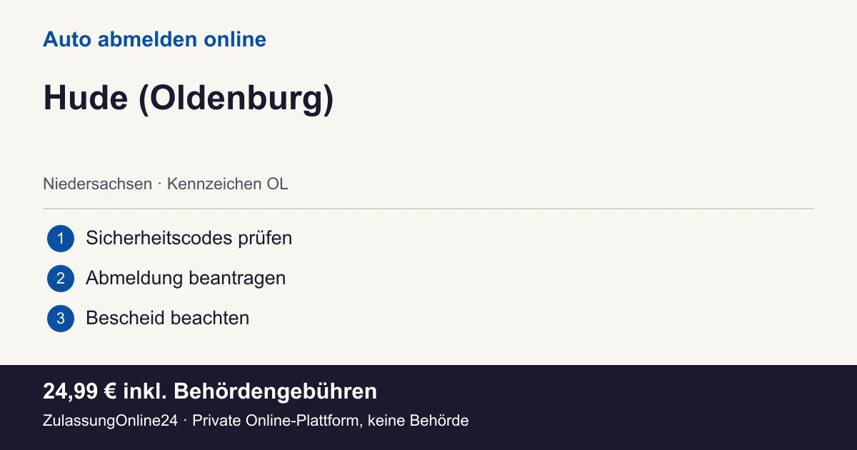 Auto abmelden: örtliche Einordnung für Hude (Oldenburg) und die drei Vorbereitungsschritte
