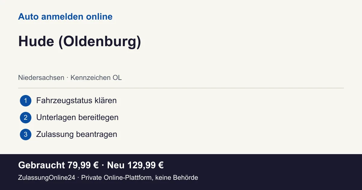 Auto anmelden: örtliche Einordnung für Hude (Oldenburg) und die drei Vorbereitungsschritte