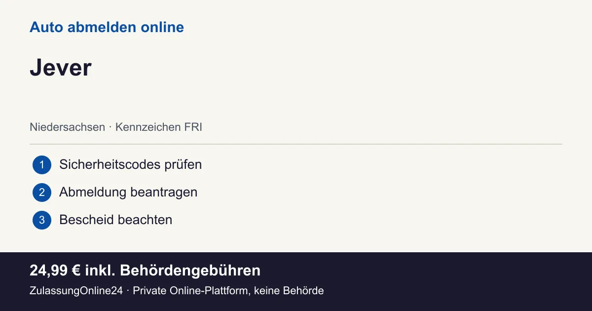 Auto abmelden: örtliche Einordnung für Jever und die drei Vorbereitungsschritte