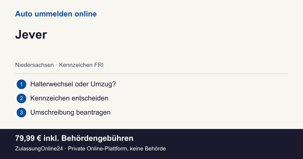 Auto ummelden: örtliche Einordnung für Jever und die drei Vorbereitungsschritte