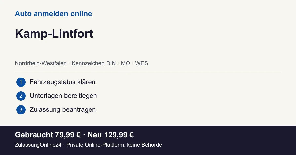 Auto anmelden: örtliche Einordnung für Kamp-Lintfort und die drei Vorbereitungsschritte