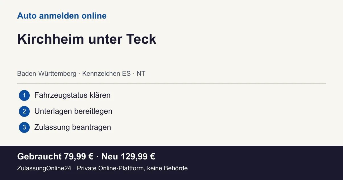 Auto anmelden: örtliche Einordnung für Kirchheim unter Teck und die drei Vorbereitungsschritte
