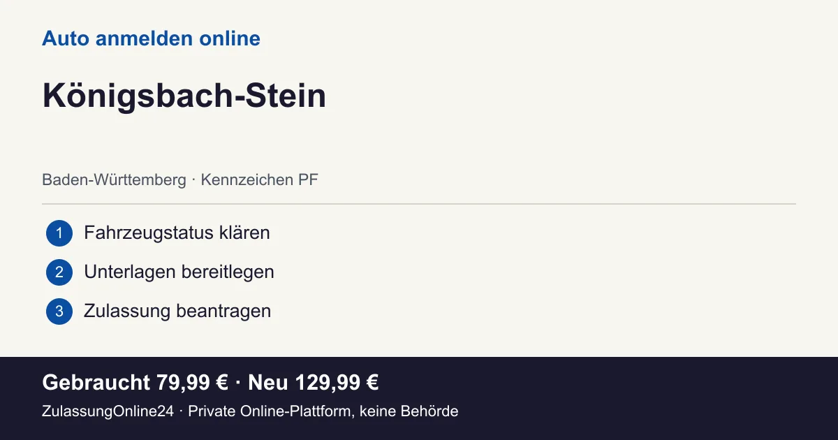 Auto anmelden: örtliche Einordnung für Königsbach-Stein und die drei Vorbereitungsschritte