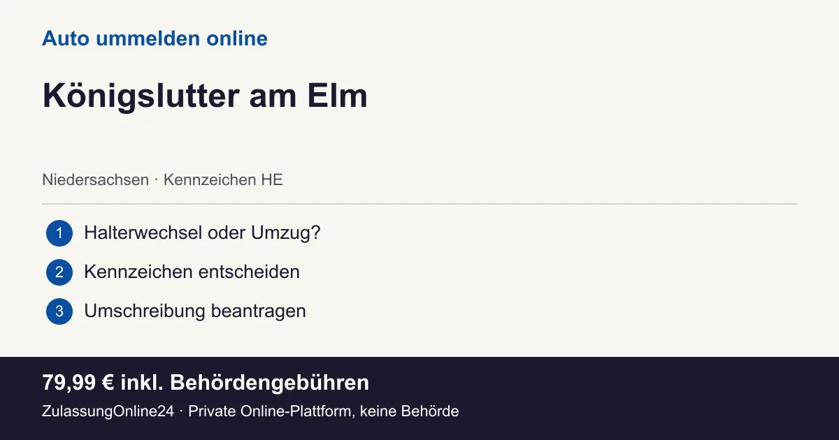 Auto ummelden: örtliche Einordnung für Königslutter am Elm und die drei Vorbereitungsschritte