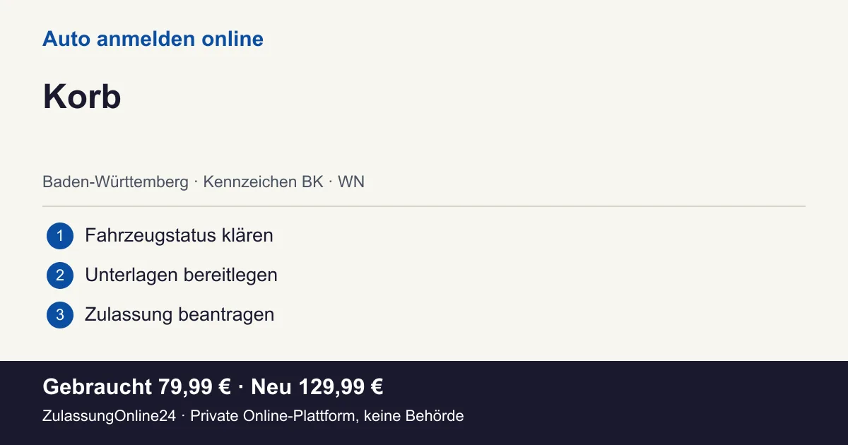 Auto anmelden: örtliche Einordnung für Korb und die drei Vorbereitungsschritte