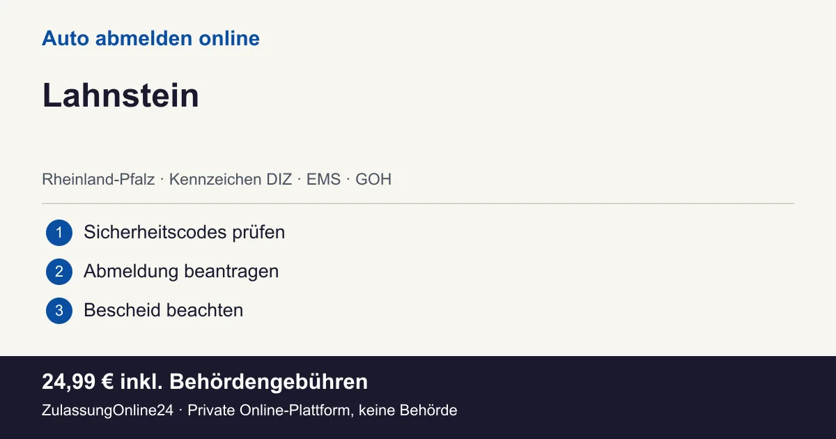 Auto abmelden: örtliche Einordnung für Lahnstein und die drei Vorbereitungsschritte