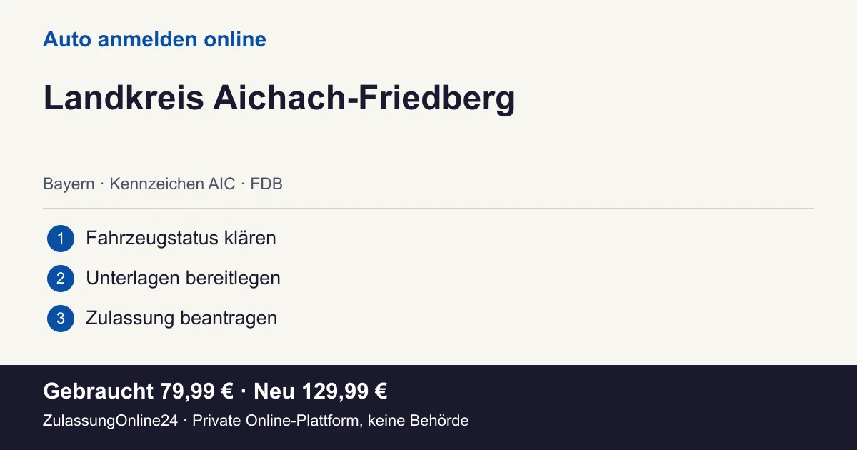 Auto anmelden: örtliche Einordnung für Landkreis Aichach-Friedberg und die drei Vorbereitungsschritte