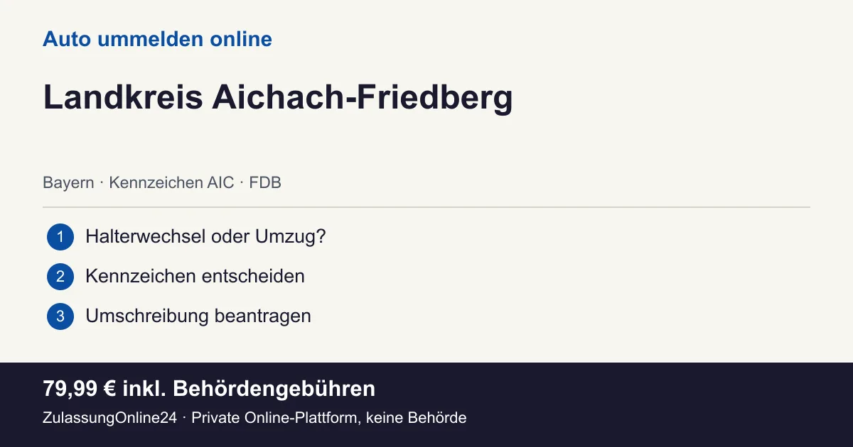 Auto ummelden: örtliche Einordnung für Landkreis Aichach-Friedberg und die drei Vorbereitungsschritte