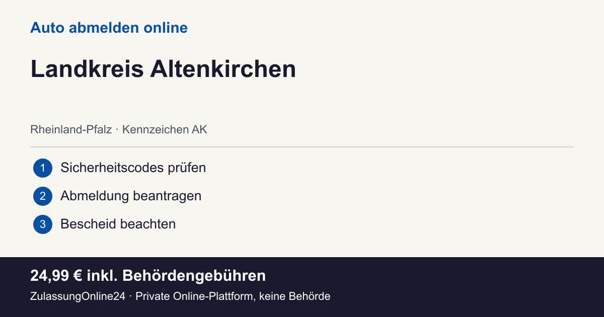 Auto abmelden: örtliche Einordnung für Landkreis Altenkirchen und die drei Vorbereitungsschritte