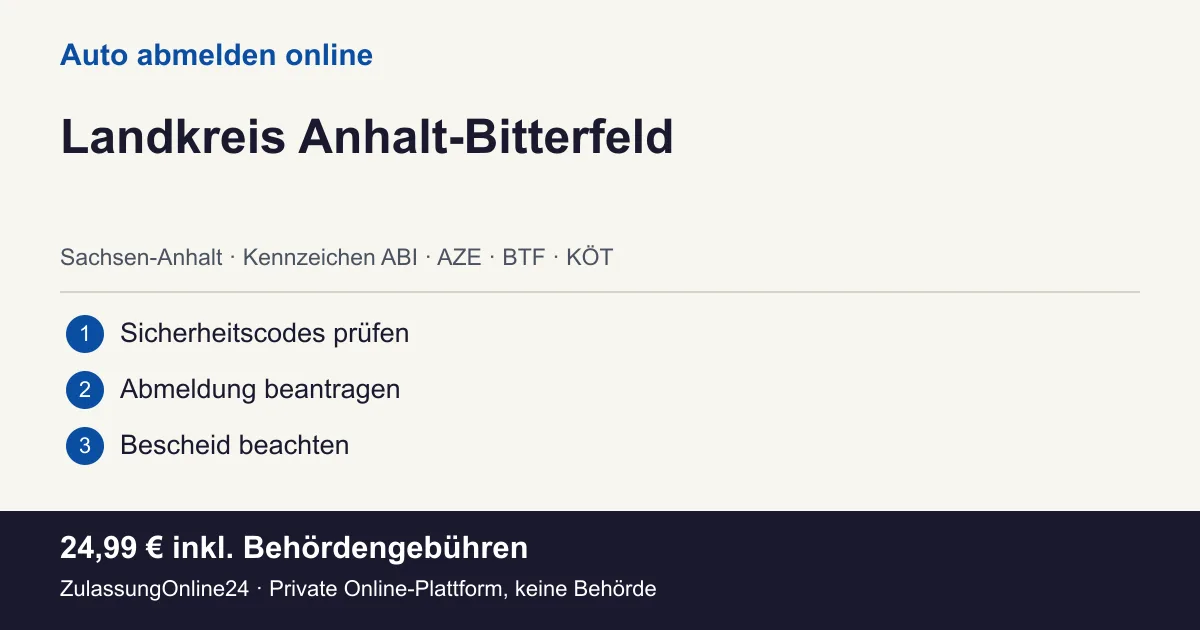 Auto abmelden: örtliche Einordnung für Landkreis Anhalt-Bitterfeld und die drei Vorbereitungsschritte