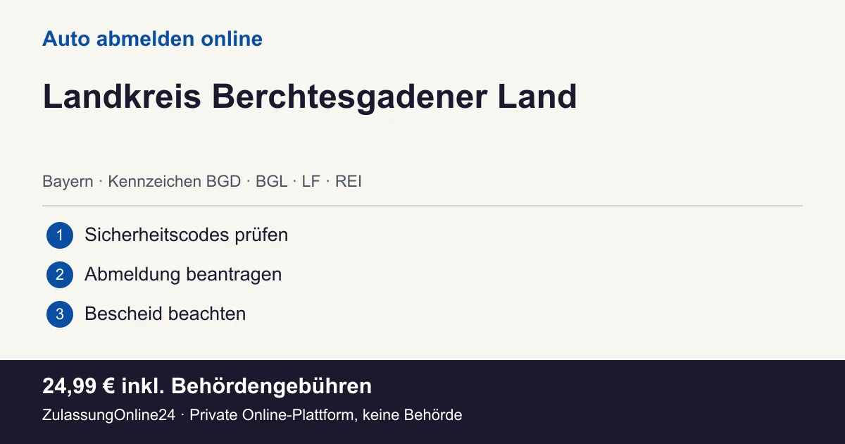 Auto abmelden: örtliche Einordnung für Landkreis Berchtesgadener Land und die drei Vorbereitungsschritte
