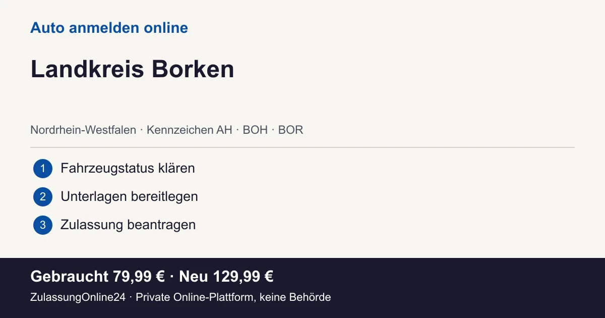 Auto anmelden: örtliche Einordnung für Landkreis Borken und die drei Vorbereitungsschritte