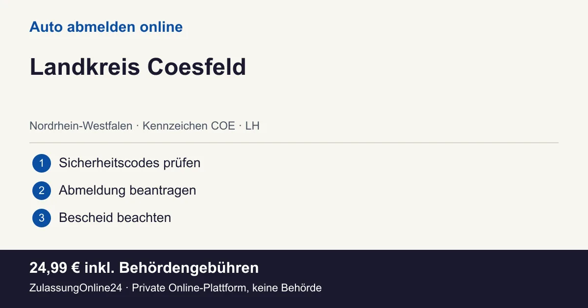 Auto abmelden: örtliche Einordnung für Landkreis Coesfeld und die drei Vorbereitungsschritte