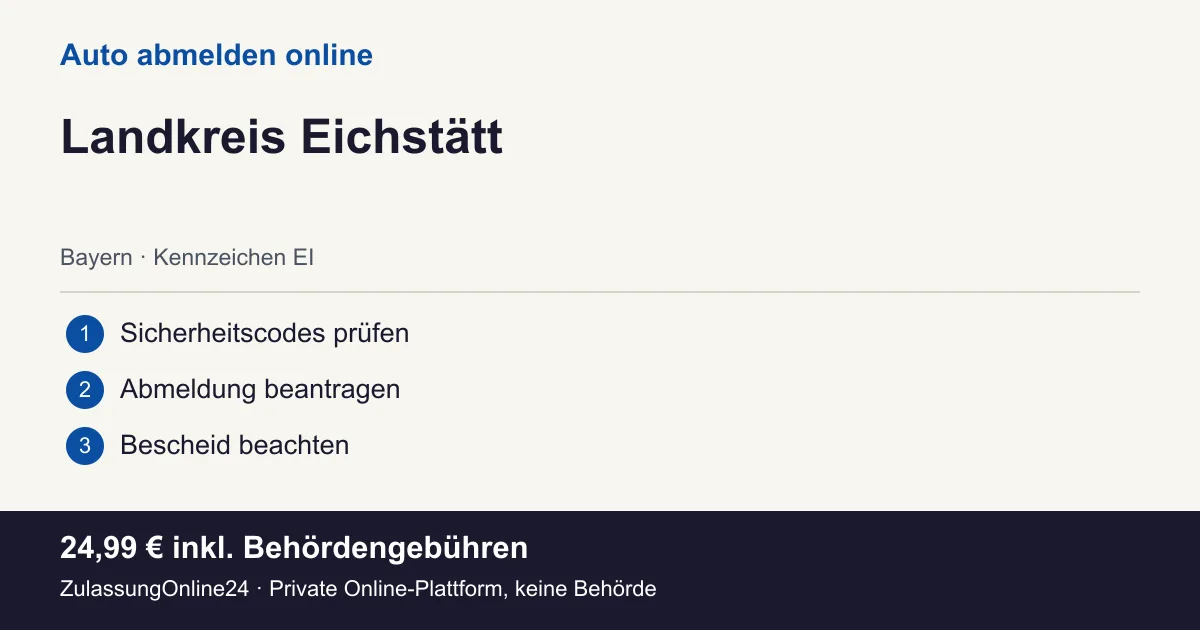 Auto abmelden: örtliche Einordnung für Landkreis Eichstätt und die drei Vorbereitungsschritte