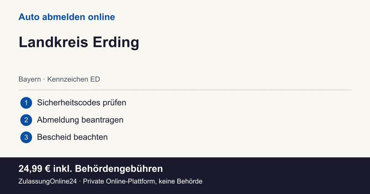 Auto abmelden: örtliche Einordnung für Landkreis Erding und die drei Vorbereitungsschritte