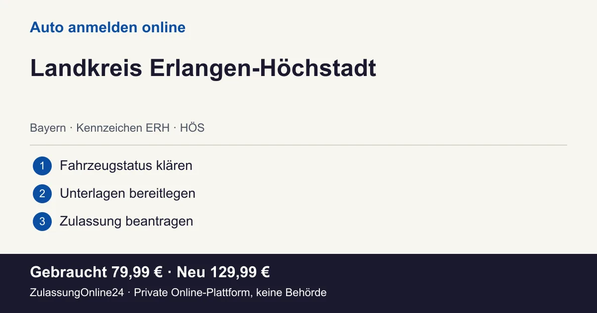 Auto anmelden: örtliche Einordnung für Landkreis Erlangen-Höchstadt und die drei Vorbereitungsschritte