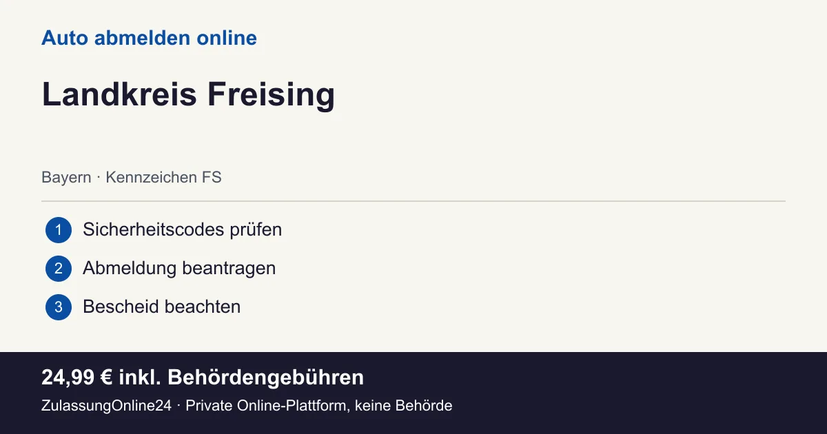 Auto abmelden: örtliche Einordnung für Landkreis Freising und die drei Vorbereitungsschritte