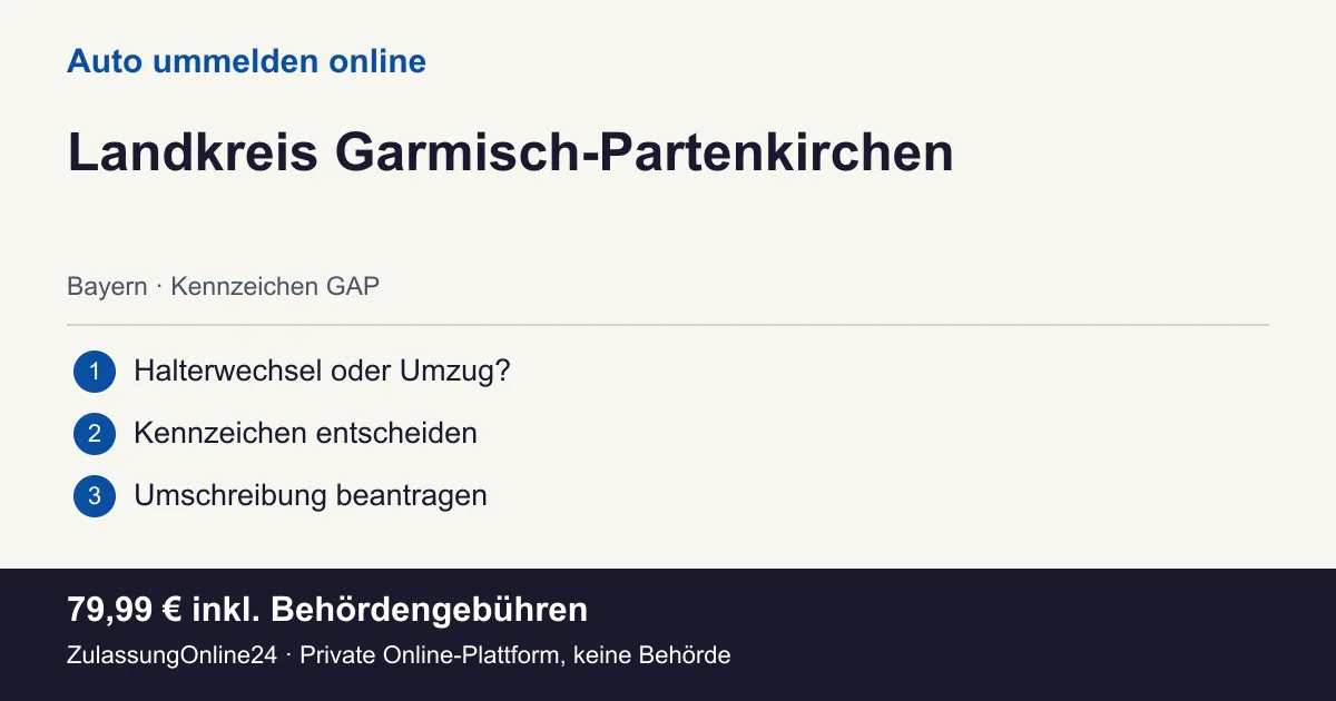 Auto ummelden: örtliche Einordnung für Landkreis Garmisch-Partenkirchen und die drei Vorbereitungsschritte
