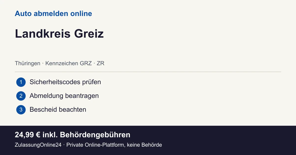 Auto abmelden: örtliche Einordnung für Landkreis Greiz und die drei Vorbereitungsschritte