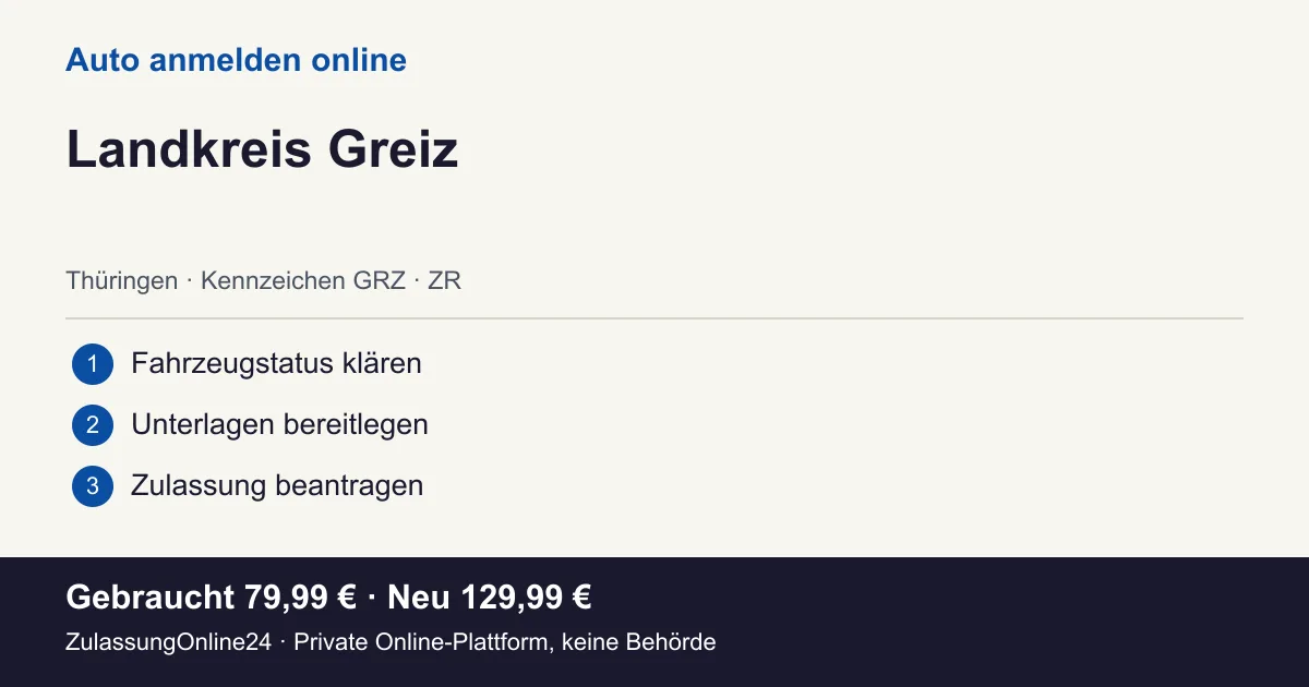 Auto anmelden: örtliche Einordnung für Landkreis Greiz und die drei Vorbereitungsschritte