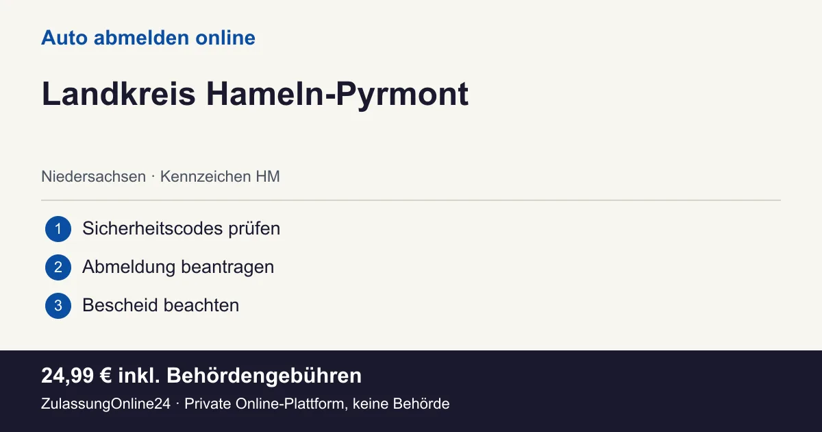 Auto abmelden: örtliche Einordnung für Landkreis Hameln-Pyrmont und die drei Vorbereitungsschritte