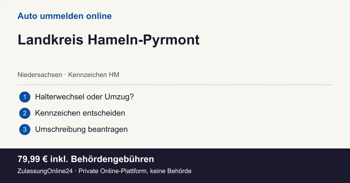 Auto ummelden: örtliche Einordnung für Landkreis Hameln-Pyrmont und die drei Vorbereitungsschritte