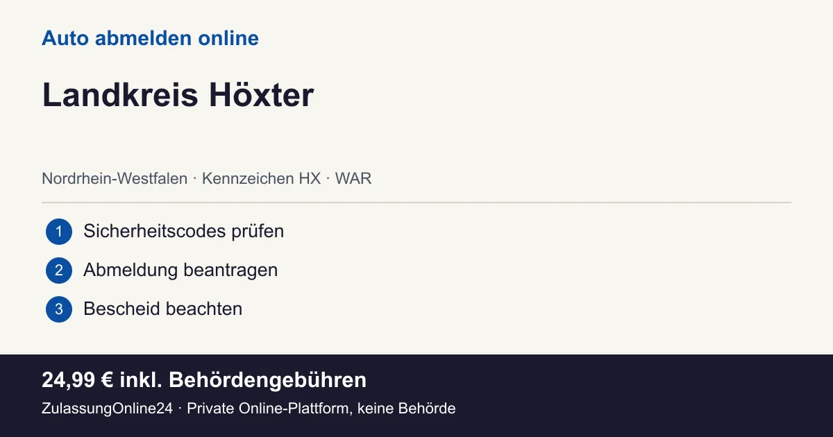 Auto abmelden: örtliche Einordnung für Landkreis Höxter und die drei Vorbereitungsschritte