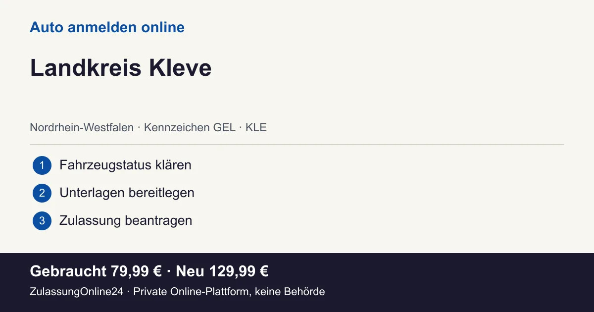 Auto anmelden: örtliche Einordnung für Landkreis Kleve und die drei Vorbereitungsschritte