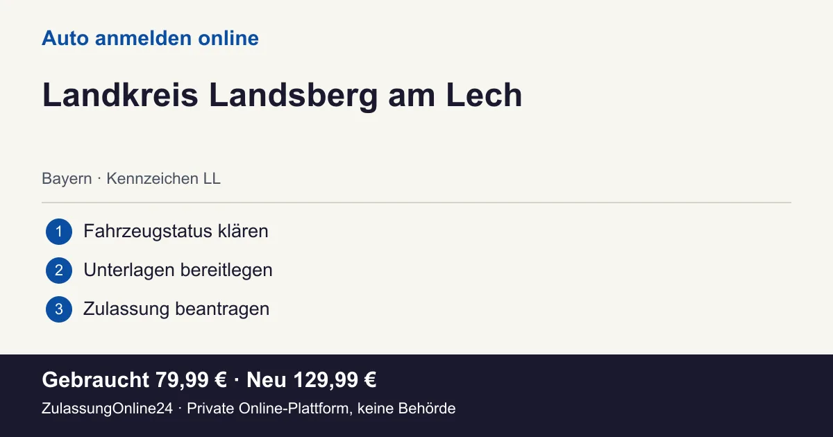 Auto anmelden: örtliche Einordnung für Landkreis Landsberg am Lech und die drei Vorbereitungsschritte