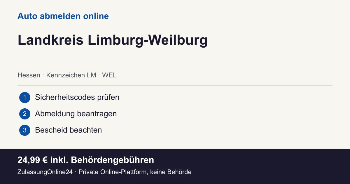 Auto abmelden: örtliche Einordnung für Landkreis Limburg-Weilburg und die drei Vorbereitungsschritte