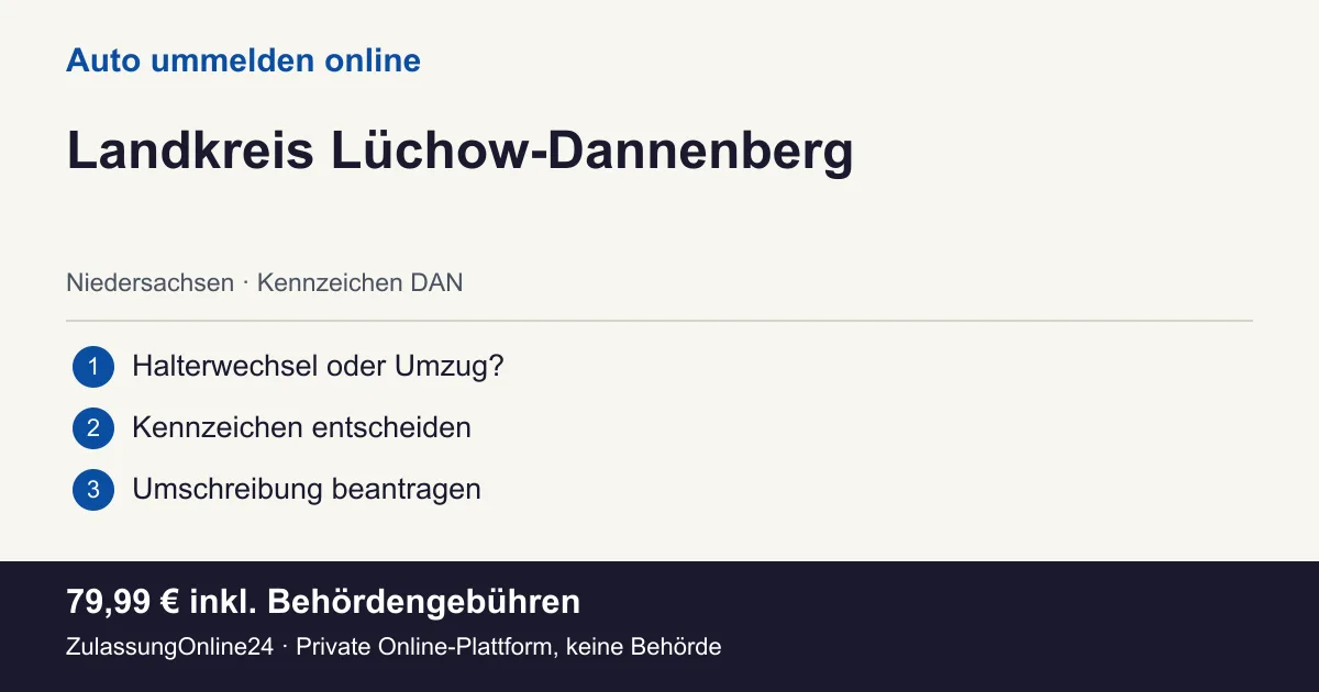 Auto ummelden: örtliche Einordnung für Landkreis Lüchow-Dannenberg und die drei Vorbereitungsschritte