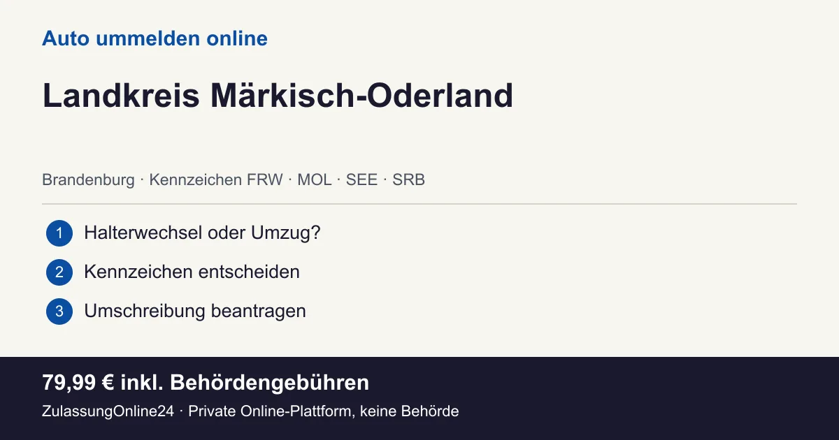 Auto ummelden: örtliche Einordnung für Landkreis Märkisch-Oderland und die drei Vorbereitungsschritte