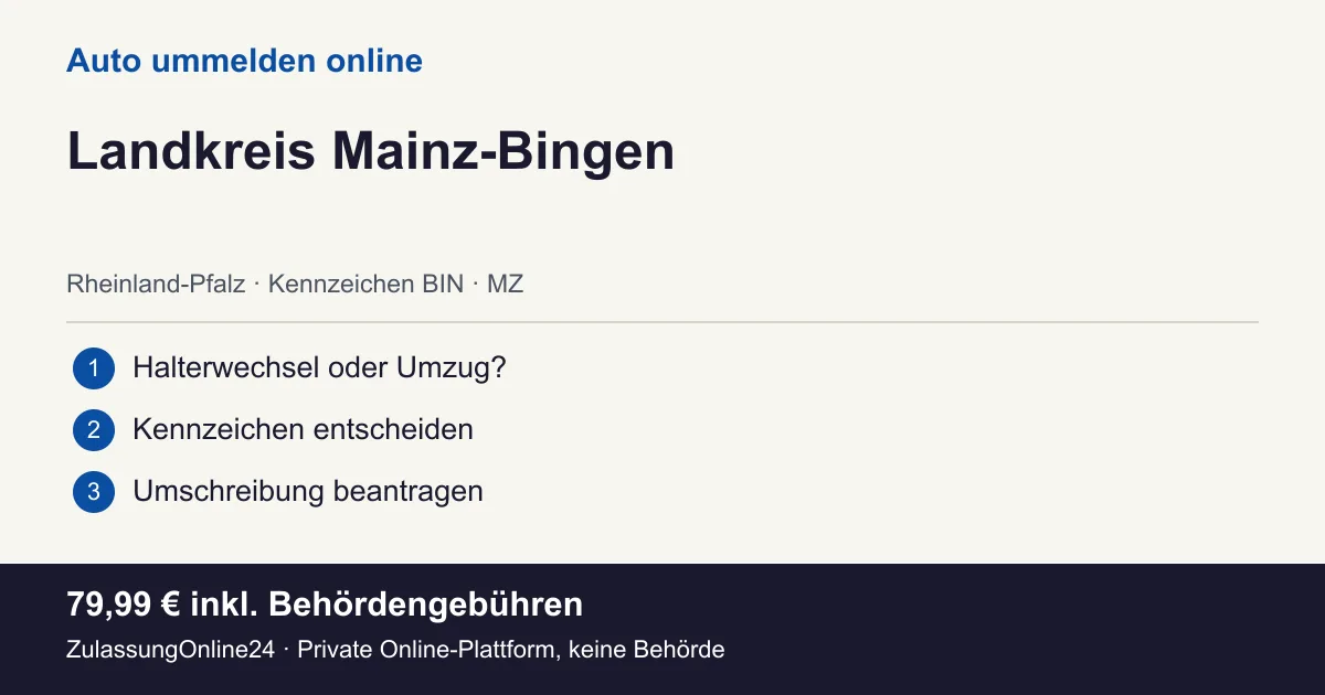 Auto ummelden: örtliche Einordnung für Landkreis Mainz-Bingen und die drei Vorbereitungsschritte