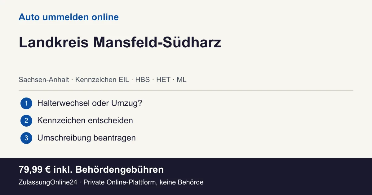 Auto ummelden: örtliche Einordnung für Landkreis Mansfeld-Südharz und die drei Vorbereitungsschritte