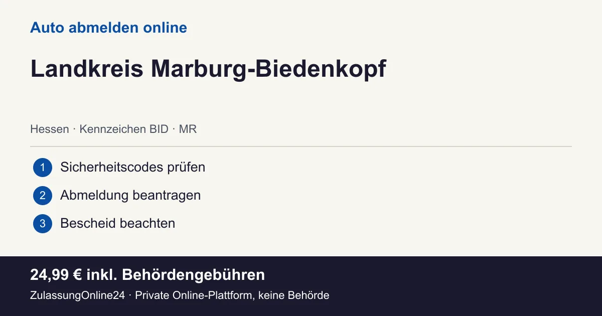Auto abmelden: örtliche Einordnung für Landkreis Marburg-Biedenkopf und die drei Vorbereitungsschritte