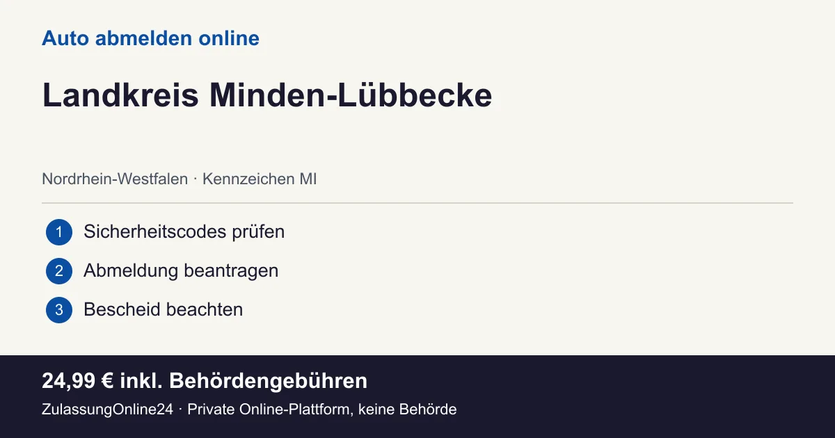 Auto abmelden: örtliche Einordnung für Landkreis Minden-Lübbecke und die drei Vorbereitungsschritte