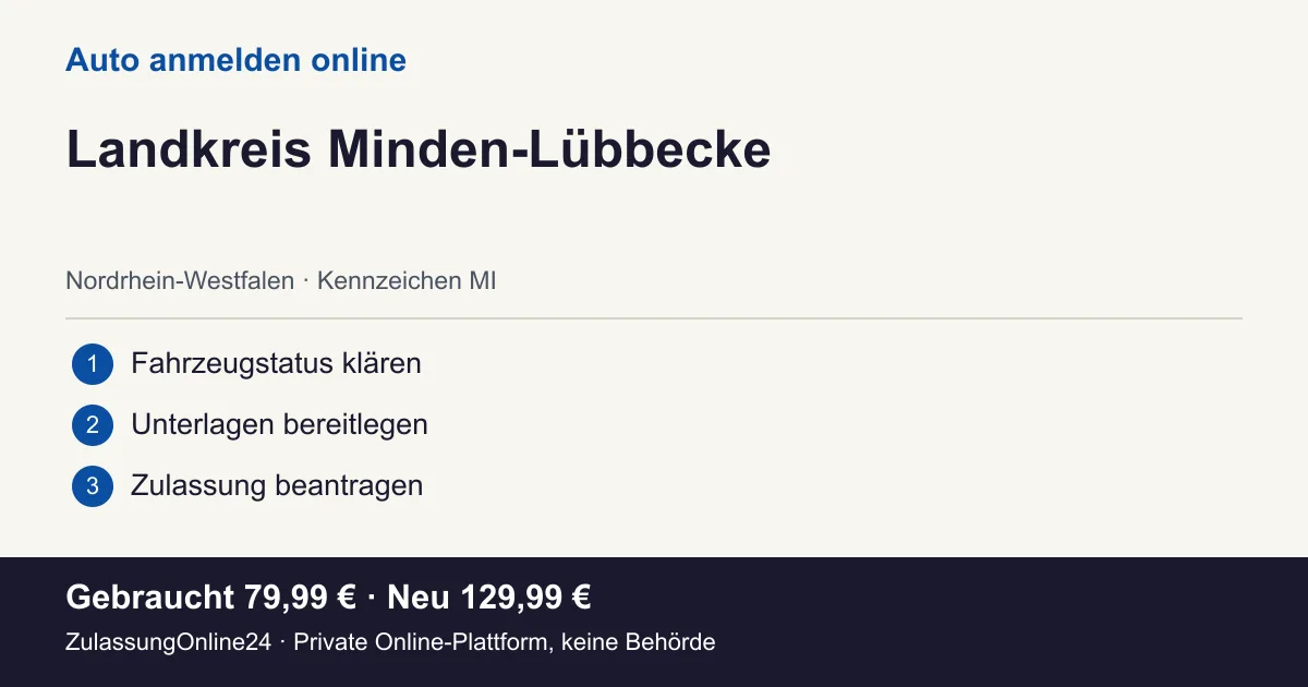 Auto anmelden: örtliche Einordnung für Landkreis Minden-Lübbecke und die drei Vorbereitungsschritte