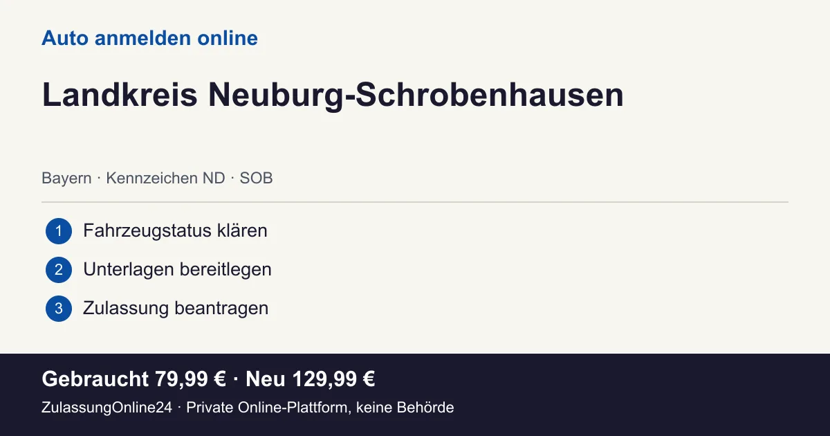 Auto anmelden: örtliche Einordnung für Landkreis Neuburg-Schrobenhausen und die drei Vorbereitungsschritte