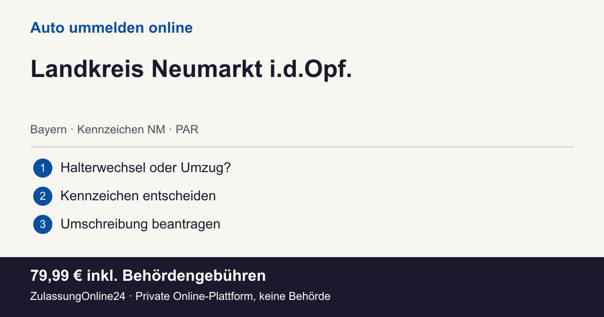 Auto ummelden: örtliche Einordnung für Landkreis Neumarkt i.d.Opf. und die drei Vorbereitungsschritte