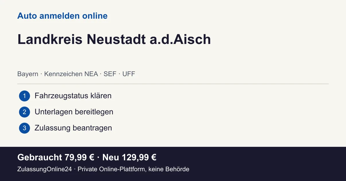 Auto anmelden: örtliche Einordnung für Landkreis Neustadt a.d.Aisch und die drei Vorbereitungsschritte