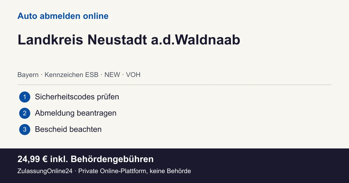 Auto abmelden: örtliche Einordnung für Landkreis Neustadt a.d.Waldnaab und die drei Vorbereitungsschritte