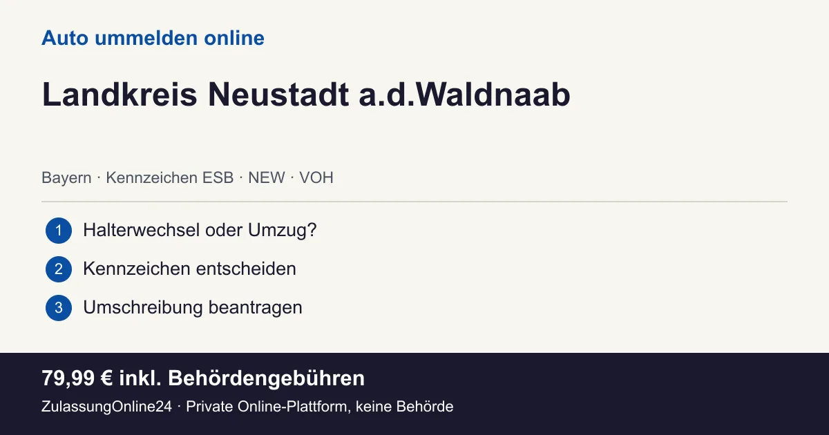 Auto ummelden: örtliche Einordnung für Landkreis Neustadt a.d.Waldnaab und die drei Vorbereitungsschritte